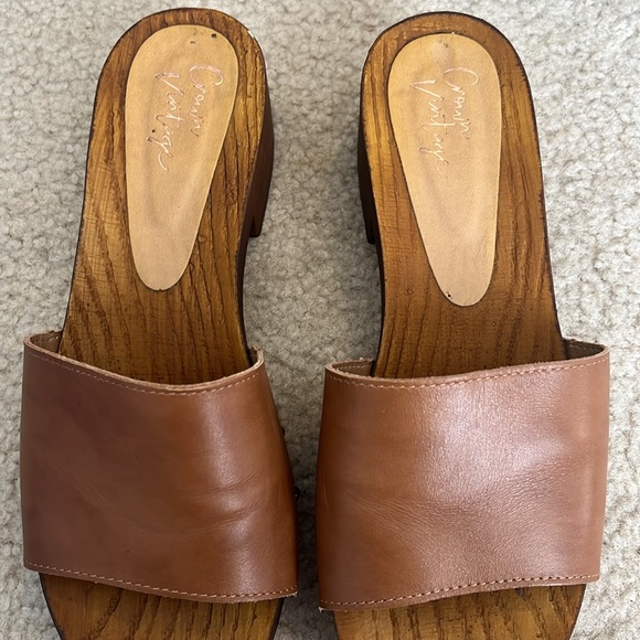 Crown Vintage Wooden Heeled Summer Slide Sandals Size 8 - Picture 2 of 7